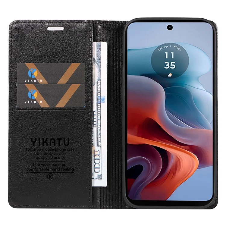 YIKATU YK-006 Para Motorola Moto G45 5G / G34 5G Caja de Teléfono de Cuero Cubierta Textura de Lichí Cierre Magnético - Negro