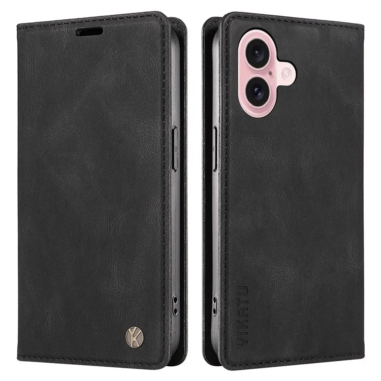 YIKATU YK-004 Per iPhone 16 Case Magnetic Closing Wallet Phone Leather Cover - Nero