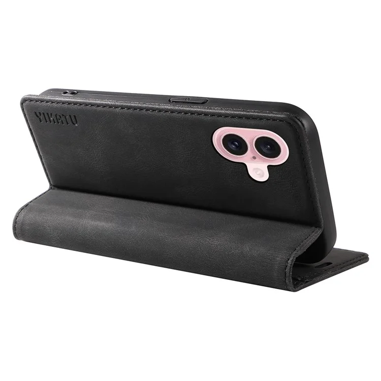 YIKATU YK-004 Per iPhone 16 Case Magnetic Closing Wallet Phone Leather Cover - Nero