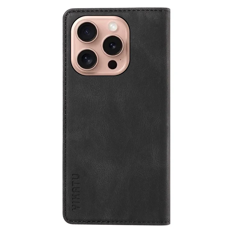 YIKATU YK-004 Funda para iPhone 16 Pro Funda de Teléfono de Cuero Función de Absorción Magnética y Soporte - Negro