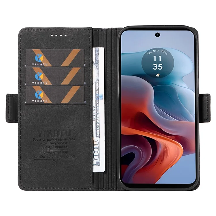 YIKATU YK-005 Funda para Motorola Moto G45 5G / G34 5G Ranura para tarjetas Contacto con la piel Funda de teléfono de cuero magnético - Negro