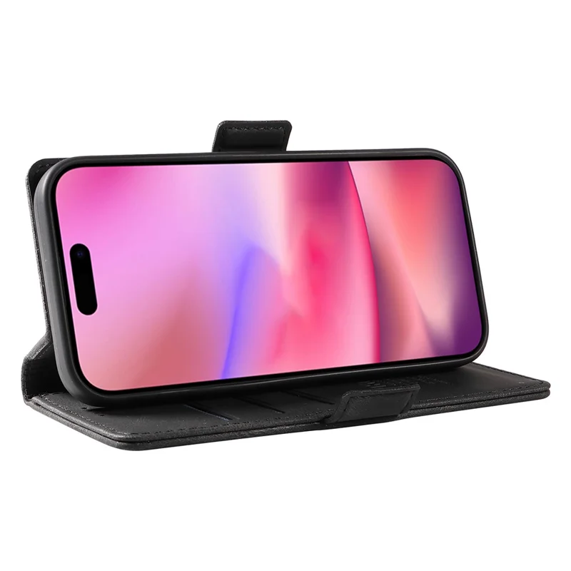 YIKATU YK-005 Für iPhone 16 Hülle aus PU-Leder, Brieftaschen-Handy-Cover Skin-Touch-Feeling - Schwarz