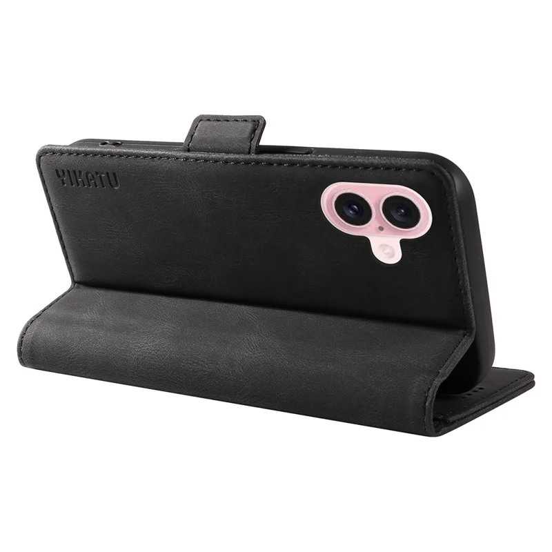 YIKATU YK-005 Für iPhone 16 Hülle aus PU-Leder, Brieftaschen-Handy-Cover Skin-Touch-Feeling - Schwarz