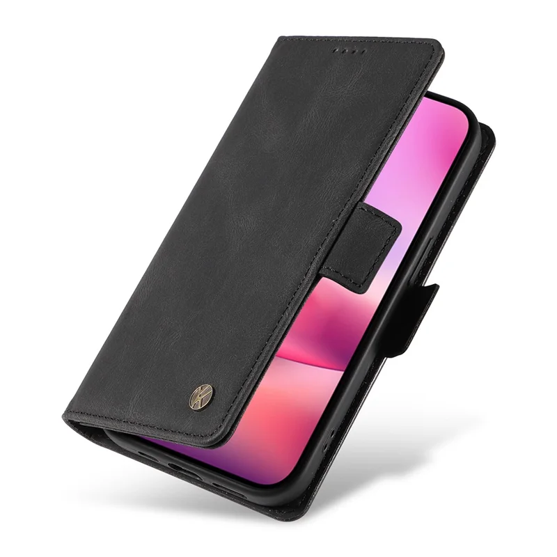 YIKATU YK-005 Für iPhone 16 Hülle aus PU-Leder, Brieftaschen-Handy-Cover Skin-Touch-Feeling - Schwarz