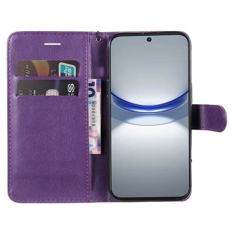 For Huawei nova 12s 4G / nova 11 / 12 Lite 4G Case Solid Color Leather Mobile Cover Wallet Stand with Strap - Purple