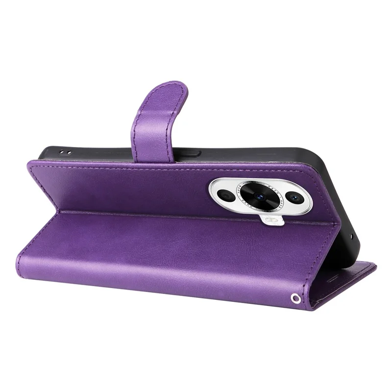 For Huawei nova 12s 4G / nova 11 / 12 Lite 4G Case Solid Color Leather Mobile Cover Wallet Stand with Strap - Purple