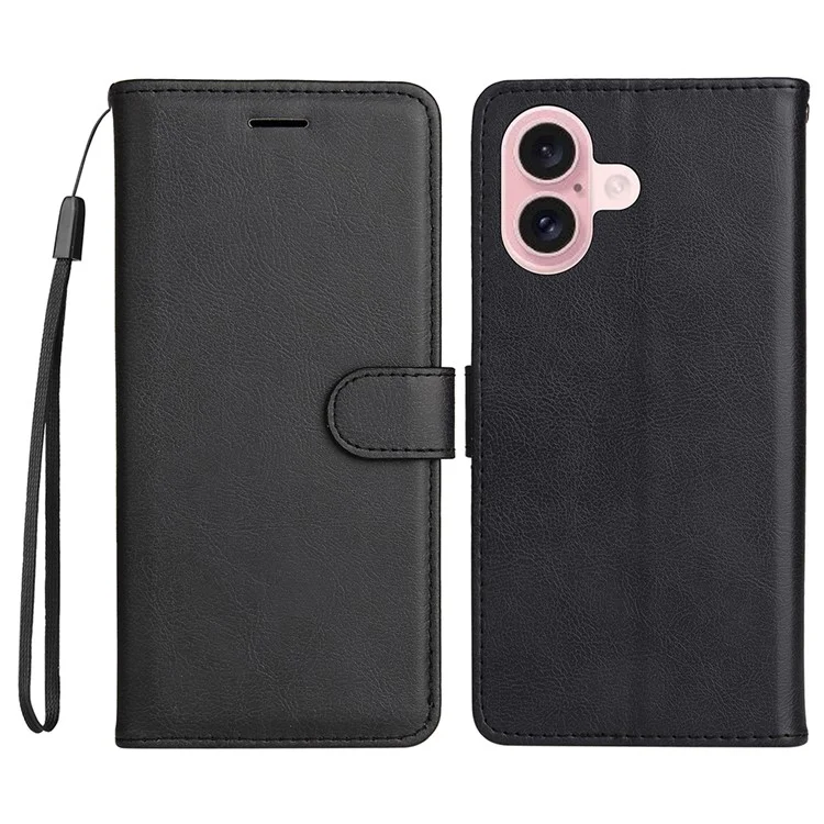 KT Leather Series-2 für iPhone 16 Case Card Slots Wallet Phone Leather Cover - Schwarz