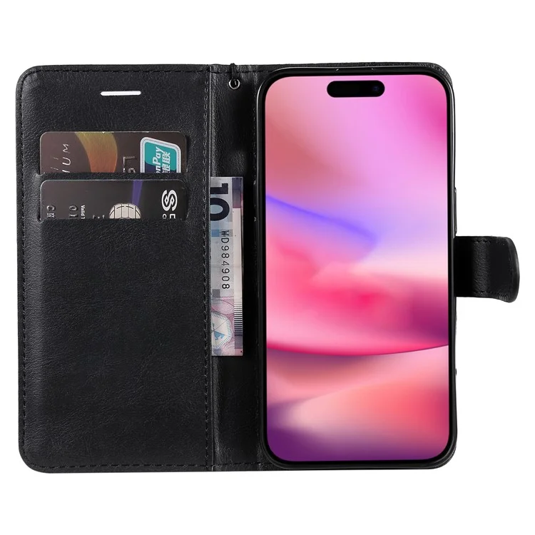 KT Leather Series-2 für iPhone 16 Case Card Slots Wallet Phone Leather Cover - Schwarz