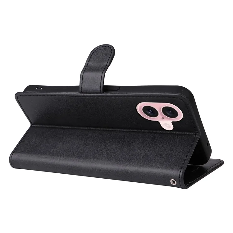 KT Leather Series-2 für iPhone 16 Case Card Slots Wallet Phone Leather Cover - Schwarz