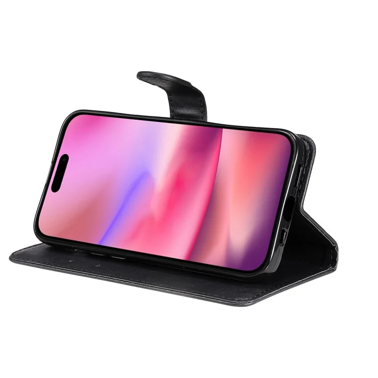 KT Leather Series-2 für iPhone 16 Case Card Slots Wallet Phone Leather Cover - Schwarz