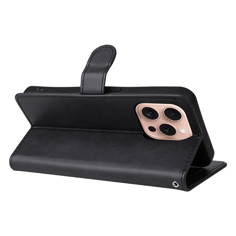 KT Leather Series-2 für iPhone 16 Pro Schutzhülle Einfarbiges Leder Handyhülle - Schwarz