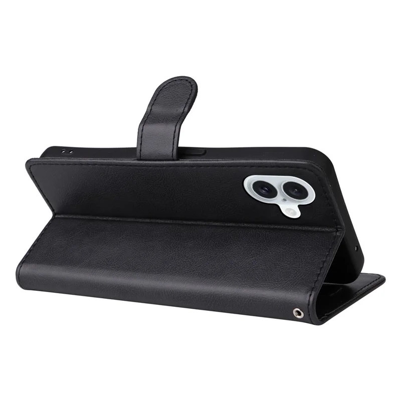 KT Leather Series-2 pour iPhone 16 Plus Étui en cuir avec dragonne Couleur unie Housse de téléphone - Noir