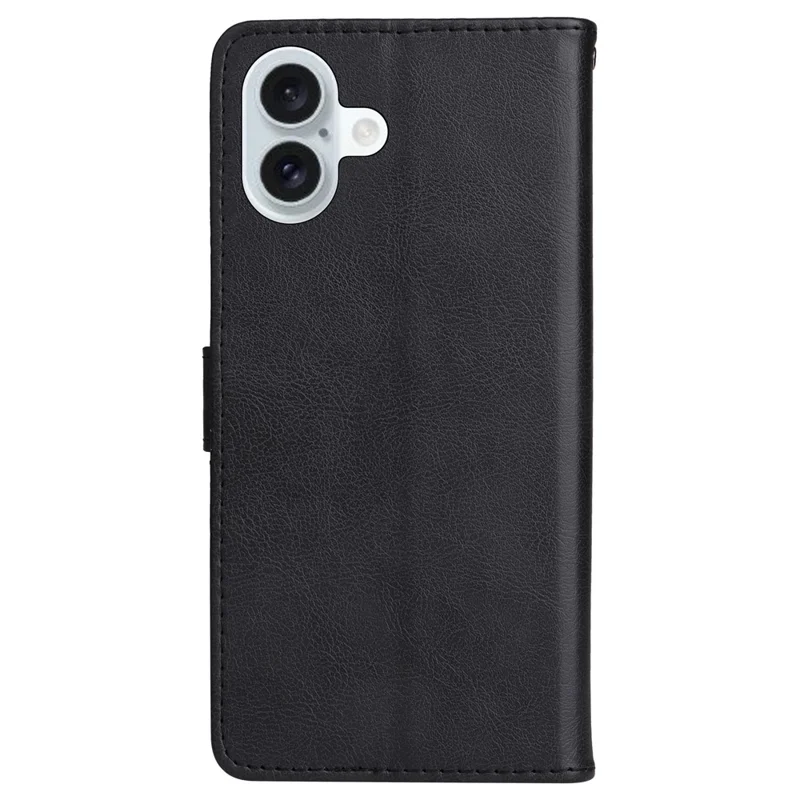 KT Leather Series-2 pour iPhone 16 Plus Étui en cuir avec dragonne Couleur unie Housse de téléphone - Noir