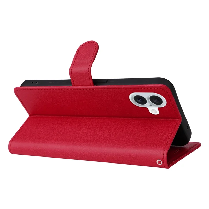 For iPhone 16 Plus Case Solid Color Leather Mobile Cover Wallet Stand with Strap - Red