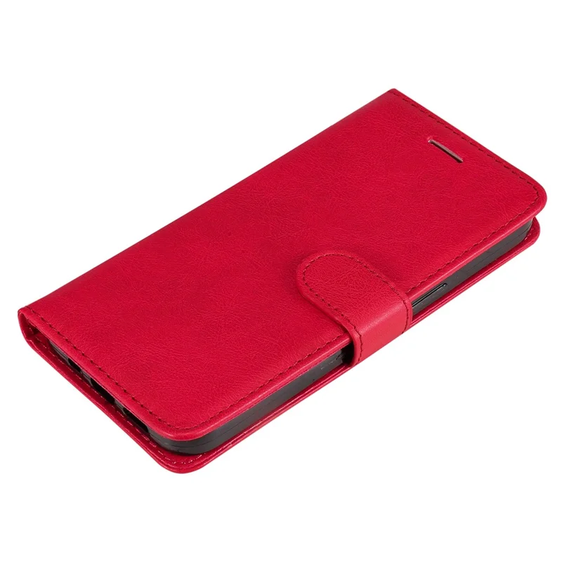 For iPhone 16 Plus Case Solid Color Leather Mobile Cover Wallet Stand with Strap - Red