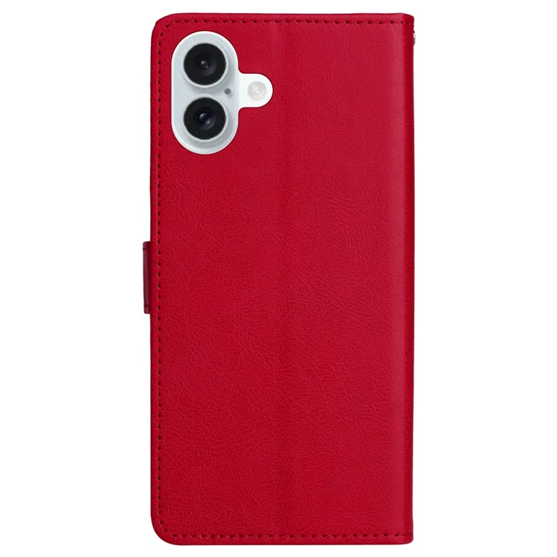 For iPhone 16 Plus Case Solid Color Leather Mobile Cover Wallet Stand with Strap - Red
