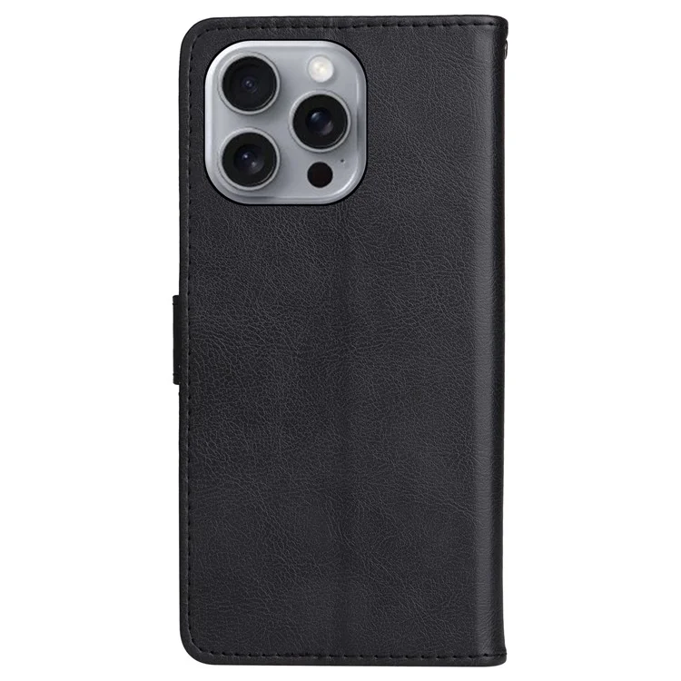 KT Leather Series-2 per iPhone 16 Pro Max Wallet Case Solid Color Leather Flip Phone Cover - Nero