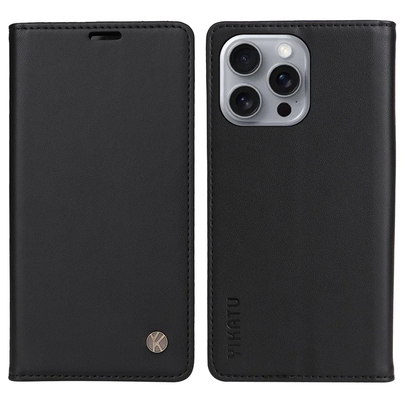 YIKATU YK-001 Custodia Per iPhone 16 Pro Max Stand Case in Pelle PU - Nero