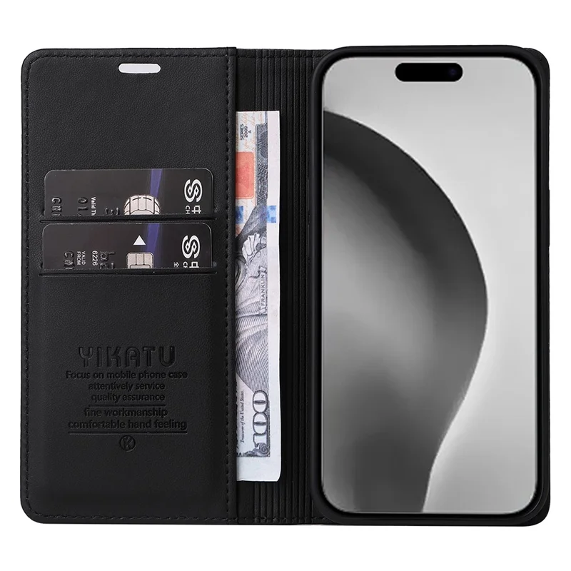 YIKATU YK-001 Custodia Per iPhone 16 Pro Max Stand Case in Pelle PU - Nero