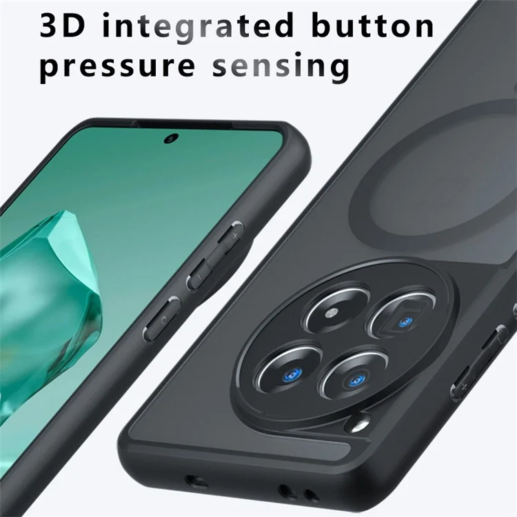 For OnePlus Ace 3 5G / 12R 5G Magnetic Case TPU+PC Matte Anti-Scratch Phone Cover - Transparent Black