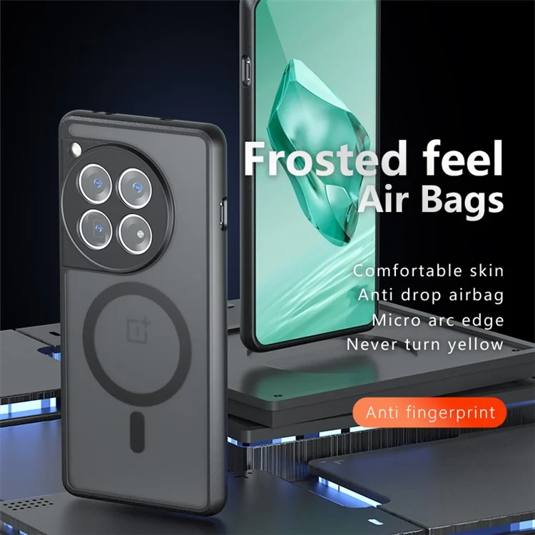 For OnePlus Ace 3 5G / 12R 5G Magnetic Case TPU+PC Matte Anti-Scratch Phone Cover - Transparent Black