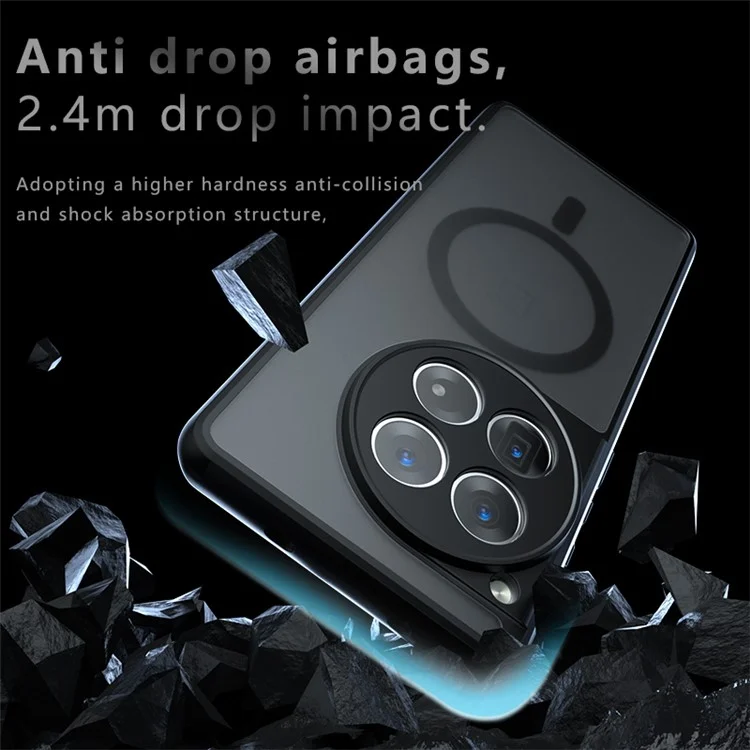 For OnePlus Ace 3 5G / 12R 5G Magnetic Case TPU+PC Matte Anti-Scratch Phone Cover - Transparent Black