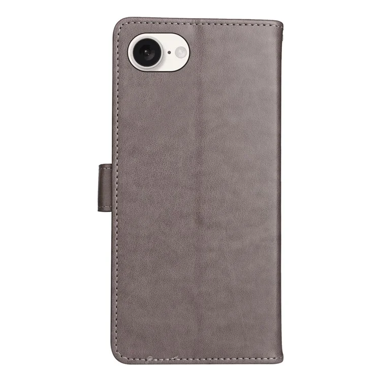For iPhone 16e Leather Case Cat Bee Pattern Phone Cover Wallet Stand with Strap - Grey