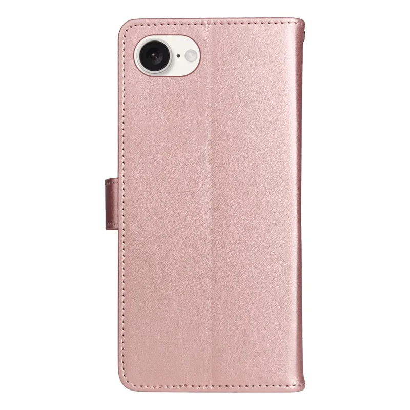 For iPhone 17e / 16e Leather Case Cat Bee Pattern Phone Cover Wallet Stand with Strap - Rose Gold