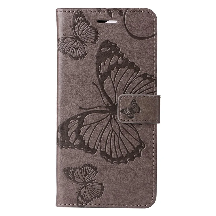 For iPhone 16e Wallet Case Floral Butterfly Imprinted Leather Phone Cover Stand - Grey