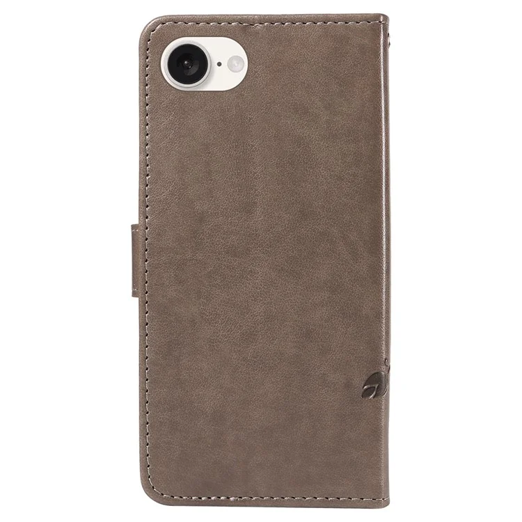 For iPhone 16e PU Leather Cases Flower Pattern Wallet Stand Phone Cover with Strap - Grey