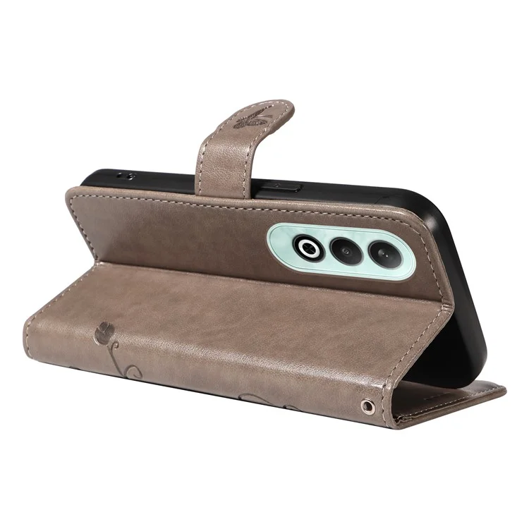 For OnePlus Nord CE4 5G PU Leather Cases Flower Pattern Wallet Stand Phone Cover with Strap - Grey