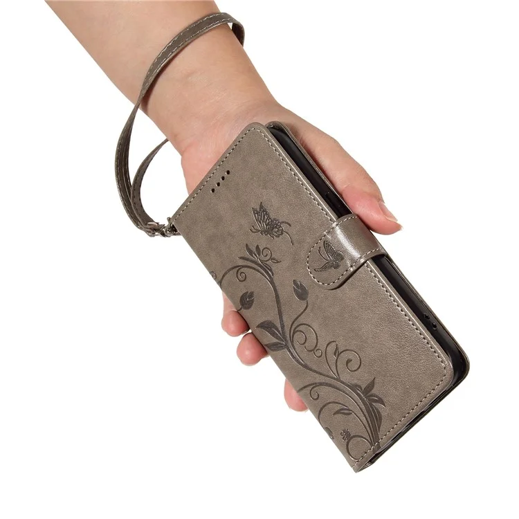 For OnePlus Nord CE4 5G PU Leather Cases Flower Pattern Wallet Stand Phone Cover with Strap - Grey
