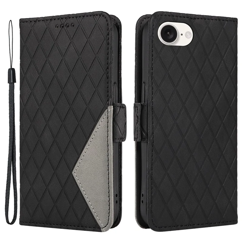 Para iPhone SE (2024) Wallet Case Rhombus Grid Leather Shockproof Phone Cover - Black