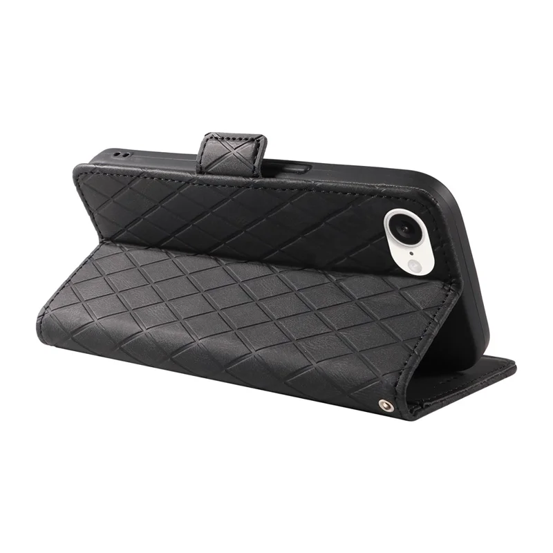 Para iPhone SE (2024) Wallet Case Rhombus Grid Leather Shockproof Phone Cover - Black