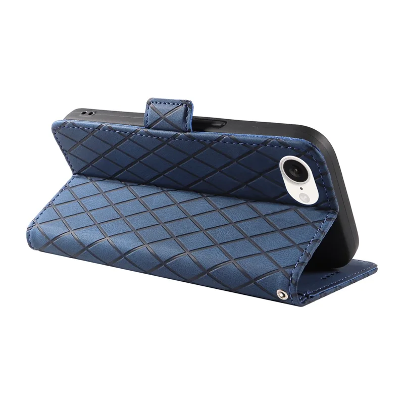 For iPhone 17e / 16e Wallet Case Rhombus Grid Leather Shockproof Phone Cover - Blue