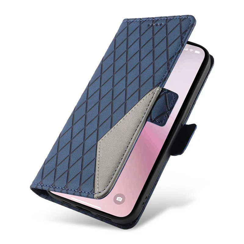 For iPhone 17e / 16e Wallet Case Rhombus Grid Leather Shockproof Phone Cover - Blue