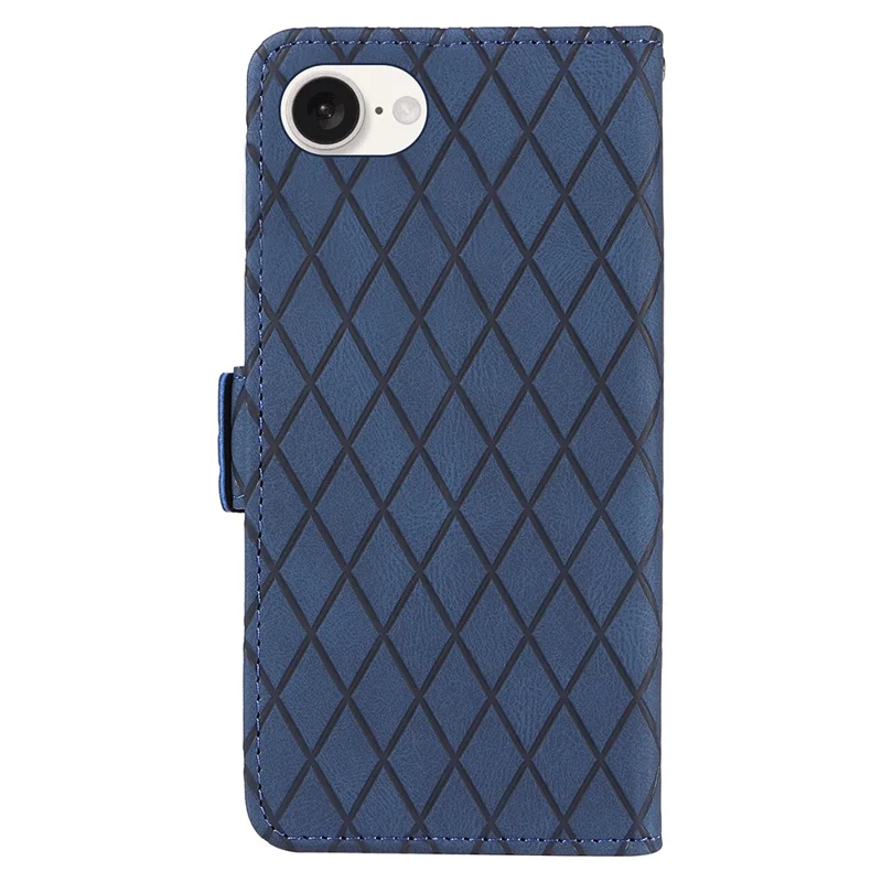 For iPhone 17e / 16e Wallet Case Rhombus Grid Leather Shockproof Phone Cover - Blue