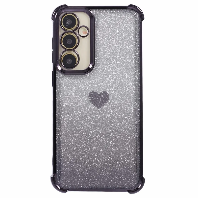 For Samsung Galaxy A54 5G Phone Case Heart Pattern TPU Glitter Drop-Proof Cover - Black