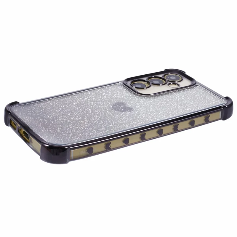 For Samsung Galaxy A54 5G Phone Case Heart Pattern TPU Glitter Drop-Proof Cover - Black
