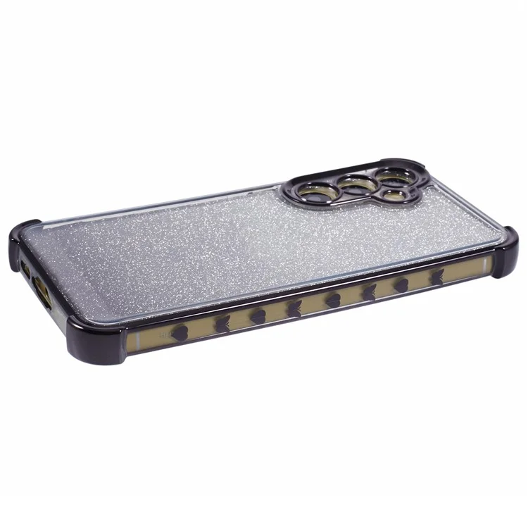For Samsung Galaxy S24 TPU Case Love Heart Pattern Frame Glitter Phone Cover - Black