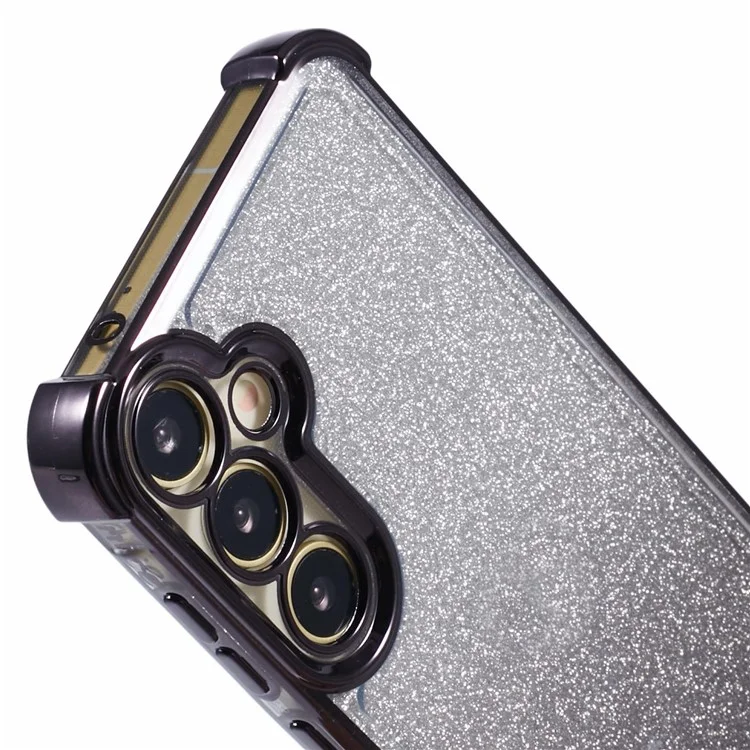 For Samsung Galaxy S24 TPU Case Love Heart Pattern Frame Glitter Phone Cover - Black
