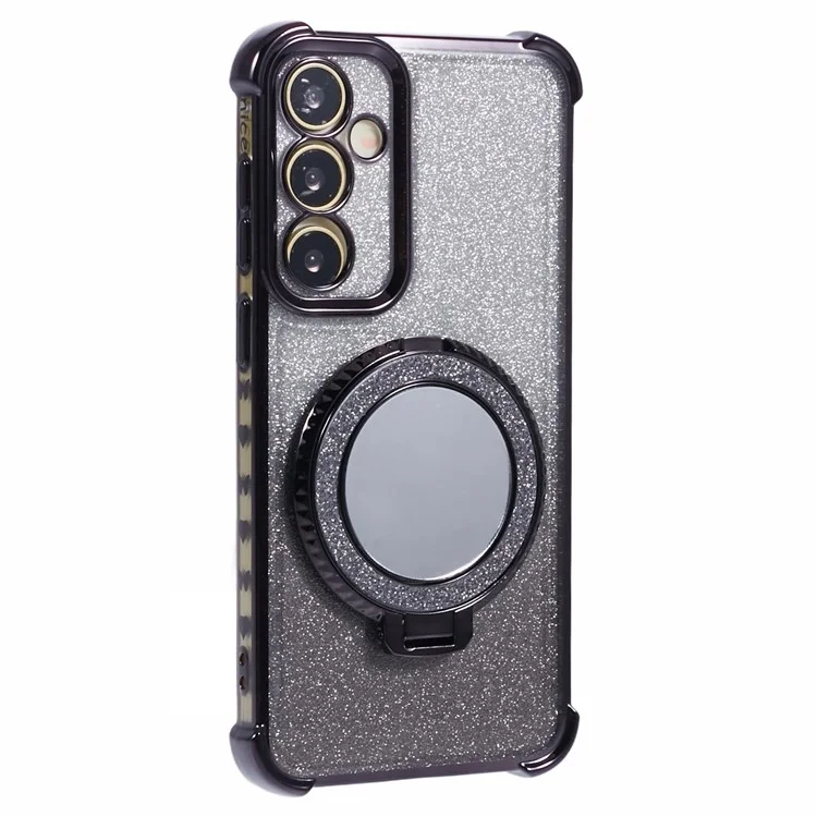 Per Samsung Galaxy A34 5G Custodia TPU Glitter Cover Telefonica con Supporto e Specchio - Nero