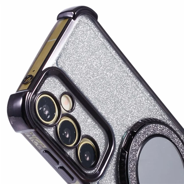 Per Samsung Galaxy A34 5G Custodia TPU Glitter Cover Telefonica con Supporto e Specchio - Nero