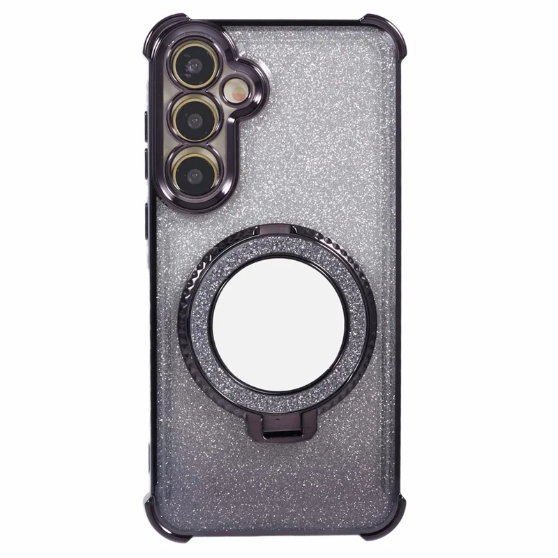 For Samsung Galaxy A15 5G Case TPU Glitter Phone Cover with Kickstand and Mirror - Black