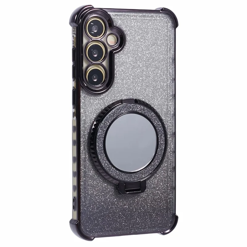 For Samsung Galaxy A15 5G Case TPU Glitter Phone Cover with Kickstand and Mirror - Black