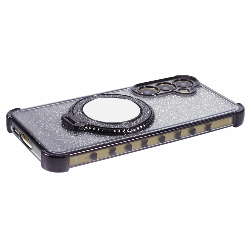 Para Samsung Galaxy S24 Case TPU Glitter Phone Cover com Suporte e Espelho - Preto
