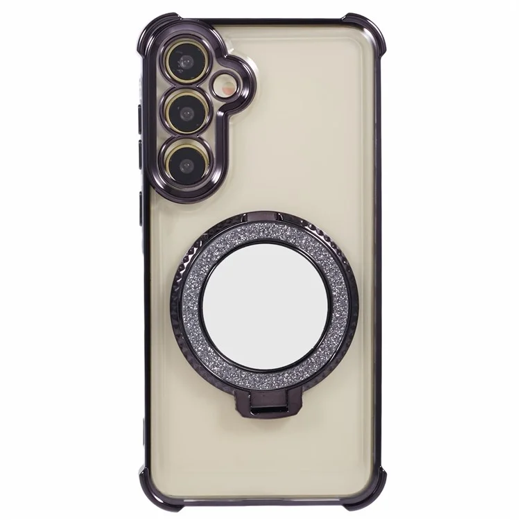 Pour Samsung Galaxy A35 5G Side Heart Pattern Case Kickstand TPU Phone Cover with Mirror - Noir