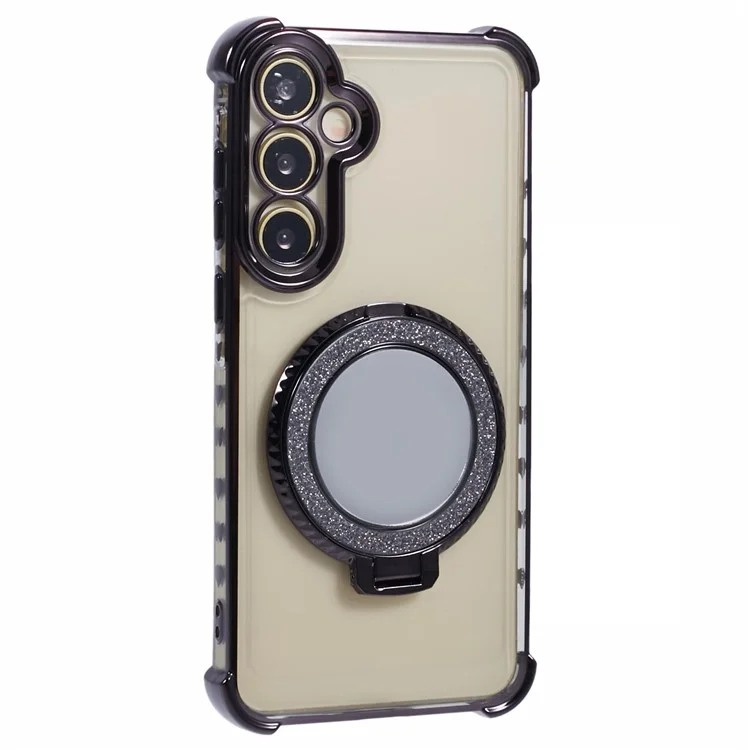 Pour Samsung Galaxy A35 5G Side Heart Pattern Case Kickstand TPU Phone Cover with Mirror - Noir