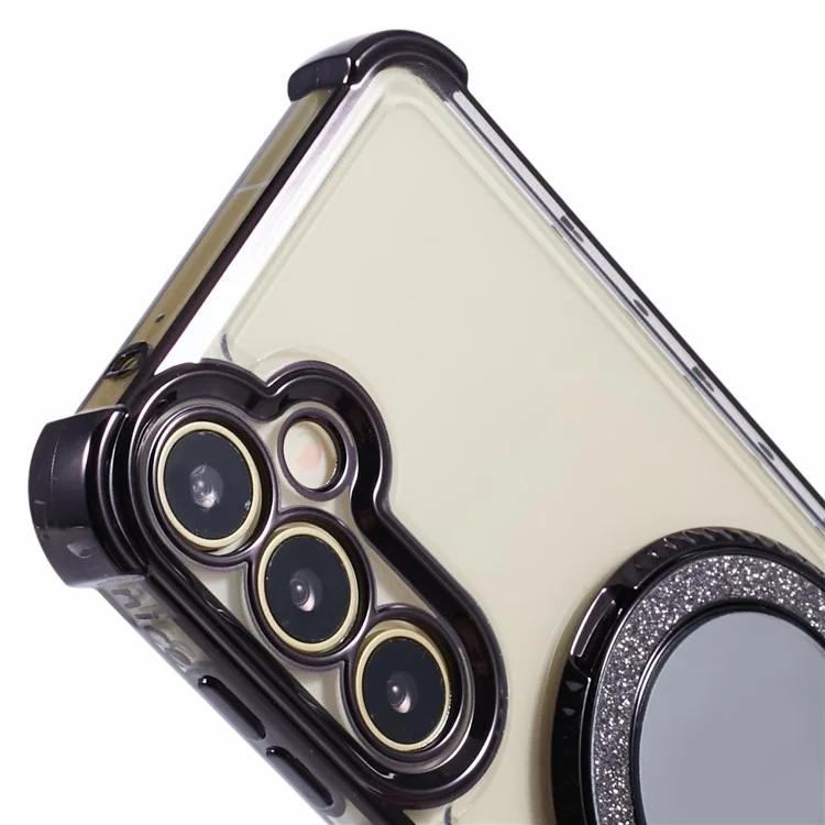 Pour Samsung Galaxy A35 5G Side Heart Pattern Case Kickstand TPU Phone Cover with Mirror - Noir