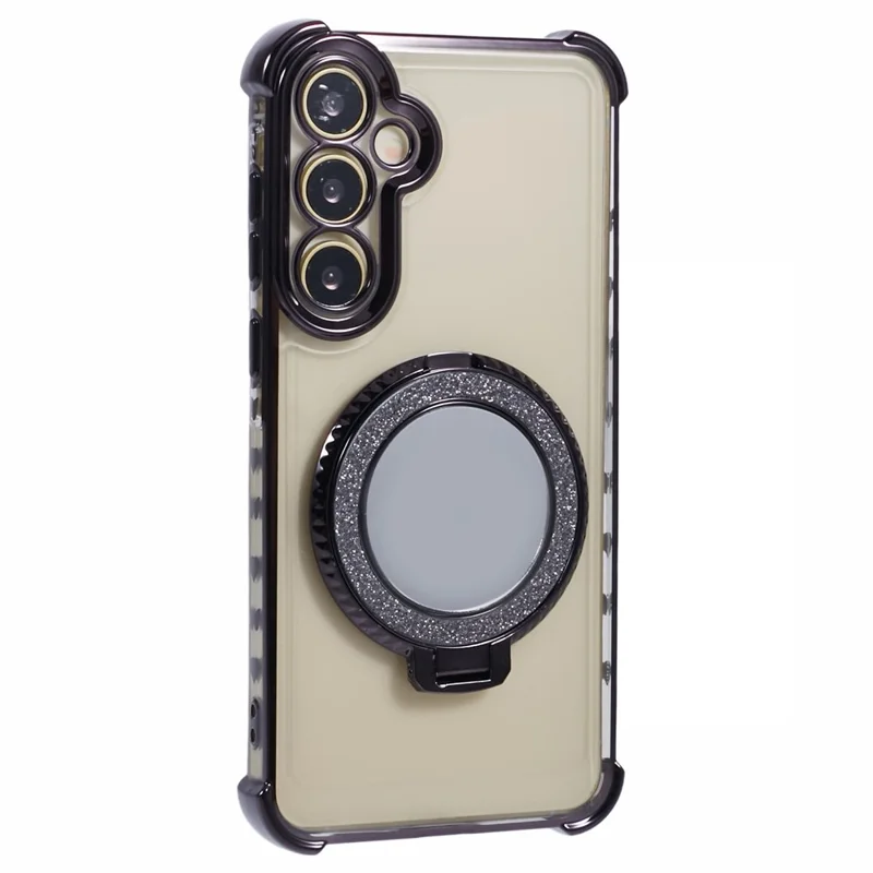 For Samsung Galaxy S24+ Side Heart Pattern Case Kickstand TPU Phone Cover with Mirror - Black